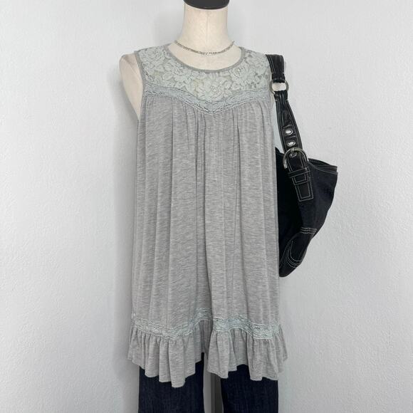Coquette Gray Lace Babydoll Tunic Top Size Medium - Picture 1 of 7